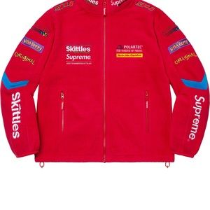 Authentic Mens XL Supreme®/Skittles Jacket Polartec® 200 fleece in color red.